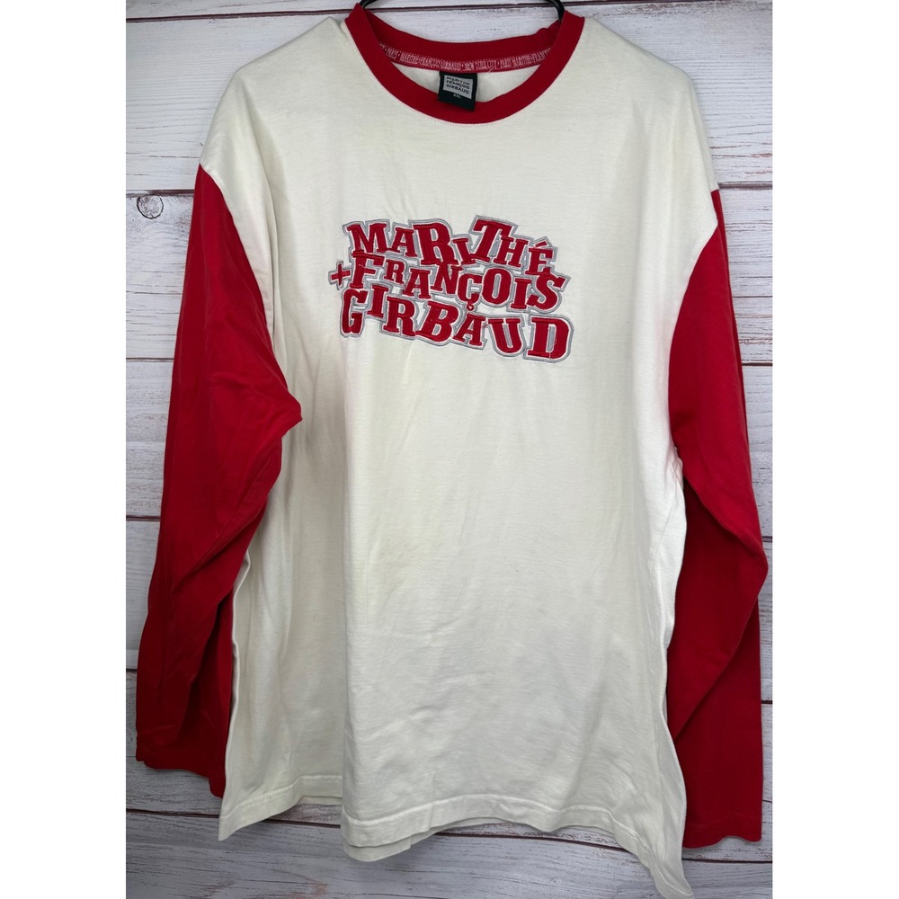 Vintage Marithe Francois Girbaud Long Sleeve Shirt Mens 2XL Red Cream Tee